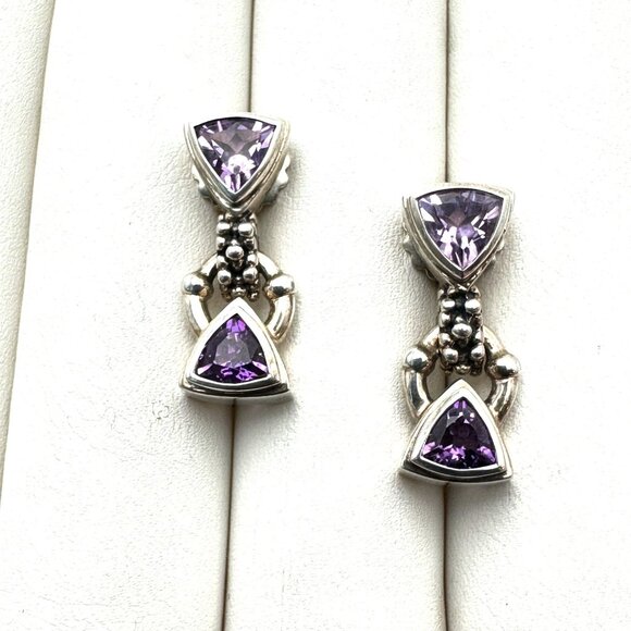 Michael Dawkins Womens Earrings Sterling Silver Amethyst 1" Pierced Chandelier - Picture 2 of 3